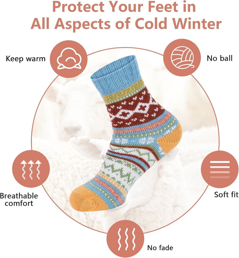 Lisacool 5 Pairs Womens Wool Socks - Winter Warm Socks - Thick Thermal Knit Vintage Cozy Crew Soft Gifts for Women - Image 3